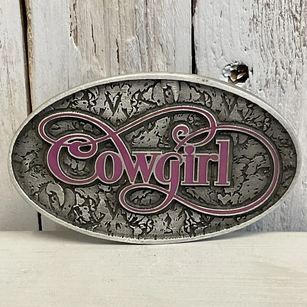 SpecCast Cowgirl Belt Buckle Womens‎ Pewter Oval Western Textured Ladies Rodeo